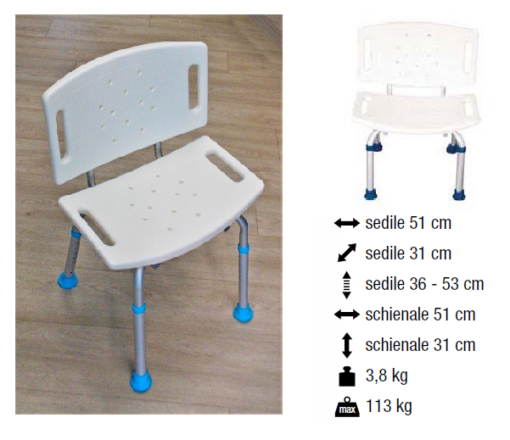 SGABELLO PER DOCCIA RETTANGOLARE CON SCHIENALE