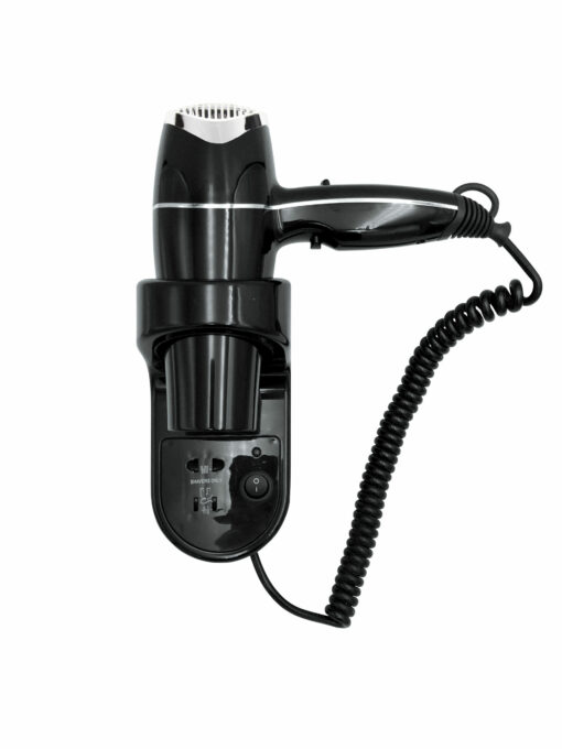 ASCIUGACAPELLI DA PARETE 1800W CON PRESA RASOIO UNIVERSALE NERO/CROMO
