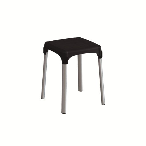 SGABELLO BASE QUADRATA, GAMBE IN ALLUMINIO, NERO
